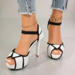 Sandalias de mujer con bloques de color, peep toe, plataforma, zapatos de verano con tacón alto, boca de pez, tacones finos sexys, zapatos de vestir - Imagen 2