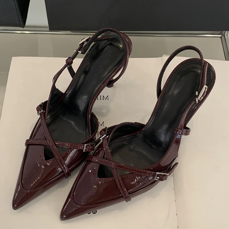 90406-iqq09k.jpg Eilyken, estilo callejero, zapatos de tacón sexis con hebilla y correa para mujer, zapatos de tacón alto finos con punta estrecha, zapatos con talón descubierto para fiesta y banquete - Imagen 1