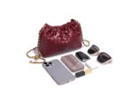 Bolso bandolera femenino tejido con cordón y cadena, textura tejida rejilla, apertura fruncida con cordón, correa de cadena dorada ajustable con inserto, bolsillo interior con cremallera, bolso pequeño suave estilo nub - Imagen 6