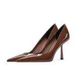 Temperamento moda tacones altos puntiagudos Sexy nuevo charol boca baja negro zapatos individuales moda tacones altos zapatos de mujer
