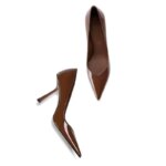 Temperamento moda tacones altos puntiagudos Sexy nuevo charol boca baja negro zapatos individuales moda tacones altos zapatos de mujer - Imagen 3