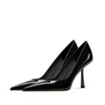 Temperamento moda tacones altos puntiagudos Sexy nuevo charol boca baja negro zapatos individuales moda tacones altos zapatos de mujer - Imagen 2