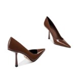 Temperamento moda tacones altos puntiagudos Sexy nuevo charol boca baja negro zapatos individuales moda tacones altos zapatos de mujer - Imagen 4