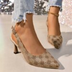 Sandalias de tacón alto de diseñador de marca para mujer, verano 2025, zapatos de fiesta con punta fina y tiras en el tobillo, tacones finos, tallas grandes