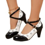 Zapatos de Tacón Alto Negros Vintage Talla Grande 2026, Zapatos Retro Cómodos para Caminar, Zapatos de Oficina Rosas de Verano para Mujer - Imagen 2