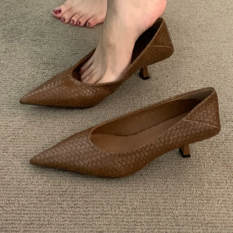 90575-mxmqw6.jpg Nuevos Zapatos de Tacón Alto de Diseño con Punta en Pico para Mujer, Elegantes Vestidos, Zapatos de Fiesta, Tacones de Aguja Cómodos de Corte Bajo - Imagen 1