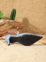 Zapatos de Tacón Alto con Correa en el Tobillo de Cuero Sintético Azul Claro, Zapatos Elegantes de Tacón Delgado con Punta Cerrada para Mujer, para Bodas y Eventos Formales - Imagen 4