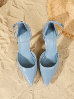 Zapatos de Tacón Alto con Correa en el Tobillo de Cuero Sintético Azul Claro, Zapatos Elegantes de Tacón Delgado con Punta Cerrada para Mujer, para Bodas y Eventos Formales - Imagen 6