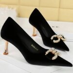 Zapatos de tacón alto de 7cm de lujo para mujer, réplica de zapatos de tacón para boda, diseñador de lujo, hebilla de cadena de Metal, tacones altos, zapatos de vestir de aguja para mujer - Imagen 3