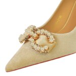 Zapatos de tacón alto de 7cm de lujo para mujer, réplica de zapatos de tacón para boda, diseñador de lujo, hebilla de cadena de Metal, tacones altos, zapatos de vestir de aguja para mujer - Imagen 5