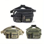Riñonera con cremallera multicapa a la moda, bolso cruzado de pecho básico Retro de lona, bolsillo para teléfono deportivo para correr para hombre - Imagen 3