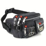 Riñonera con cremallera multicapa a la moda, bolso cruzado de pecho básico Retro de lona, bolsillo para teléfono deportivo para correr para hombre