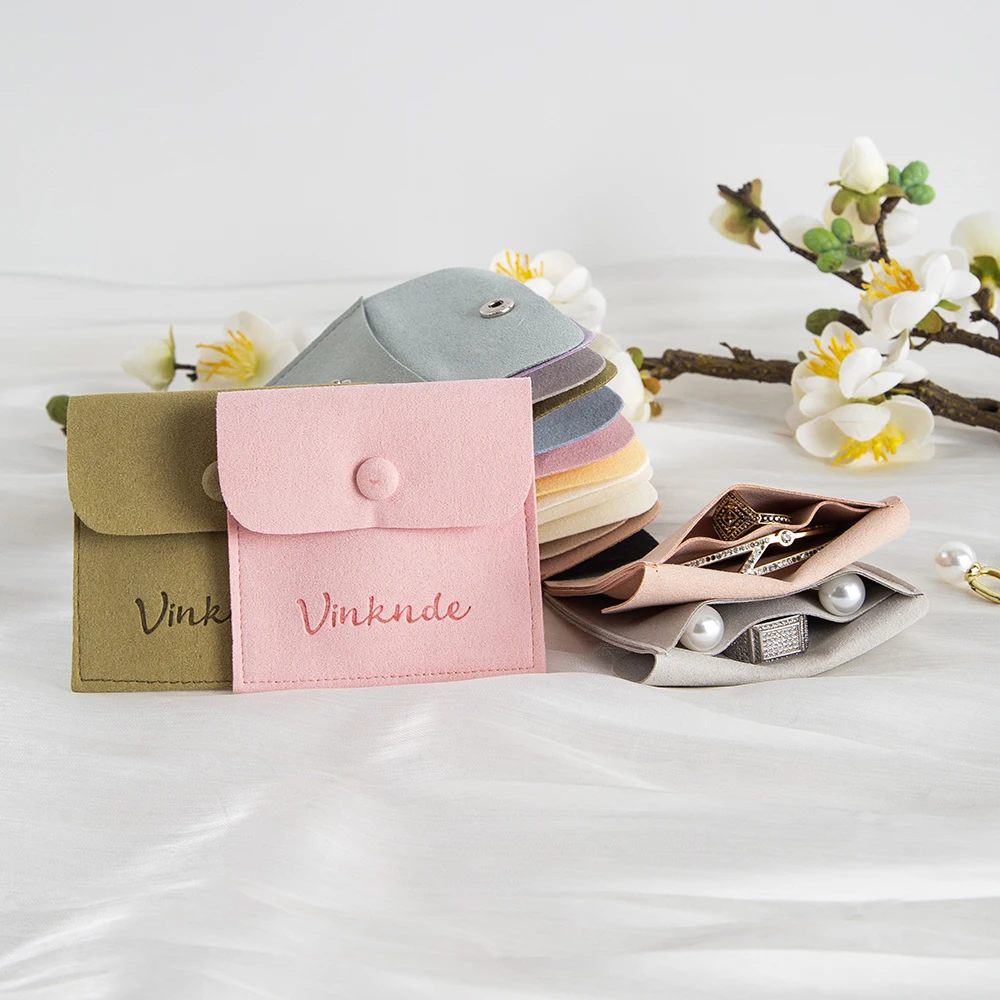 90891-rvixjo.jpg Bolsa de Joyería con Logotipo Personalizado, 50/100 Piezas, con Separador, Bolsa de Viaje con Cierre a Presión de Microfibra, Bolsa de Almacenamiento para Anillos, Aretes y Pulseras - Imagen 1