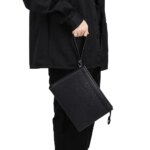 Bolsos de mano de cuero PU negro para hombre, carteras, bolso tipo sobre, bolso de negocios para hombre, bolsos de mano para teléfono, bolsos de diseñador para hombre, bolsos de pulsera - Imagen 2