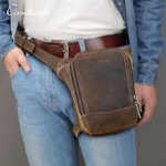 CONTACT'S-Bolso de cintura para motocicleta de cuero genuino para hombre, riñonera para cadera, Bolsa lateral para pierna, bolsa de jinete Vintage para exteriores, bolsas de viaje tácticas