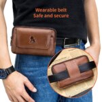 Riñonera de cuero genuino para hombre, bolsa de teléfono multifuncional de cuero de vaca, se puede usar con un gancho para el cinturón - Imagen 4