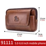 Riñonera de cuero genuino para hombre, bolsa de teléfono multifuncional de cuero de vaca, se puede usar con un gancho para el cinturón - Imagen 3