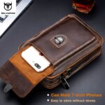 BULLCAPTAIN, riñonera de cuero Crazy Horse para hombre, bolsa para teléfono, riñonera pequeña para hombre, bolso con cinturón para el pecho, mochila YB075 - Imagen 3