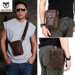 BULLCAPTAIN, riñonera de cuero Crazy Horse para hombre, bolsa para teléfono, riñonera pequeña para hombre, bolso con cinturón para el pecho, mochila YB075 - Imagen 2