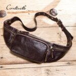 Riñonera de cuero de vaca CONTACT'S para hombre, nuevo riñonera pequeña informal, riñonera masculina para teléfono móvil y tarjetas de crédito, bolsa de viaje para el pecho