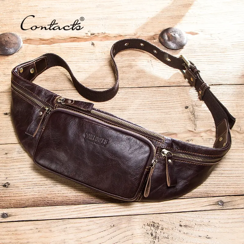 91072-zeofsj.jpg Riñonera de cuero de vaca CONTACT'S para hombre, nuevo riñonera pequeña informal, riñonera masculina para teléfono móvil y tarjetas de crédito, bolsa de viaje para el pecho - Imagen 1