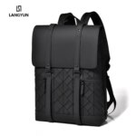 LANGYUN Mochila de Hombre de Cuero PU Impermeable de Alta Calidad, Bolsos para Portátil de 15.6 Pulgadas, Gran Capacidad, Multifuncional