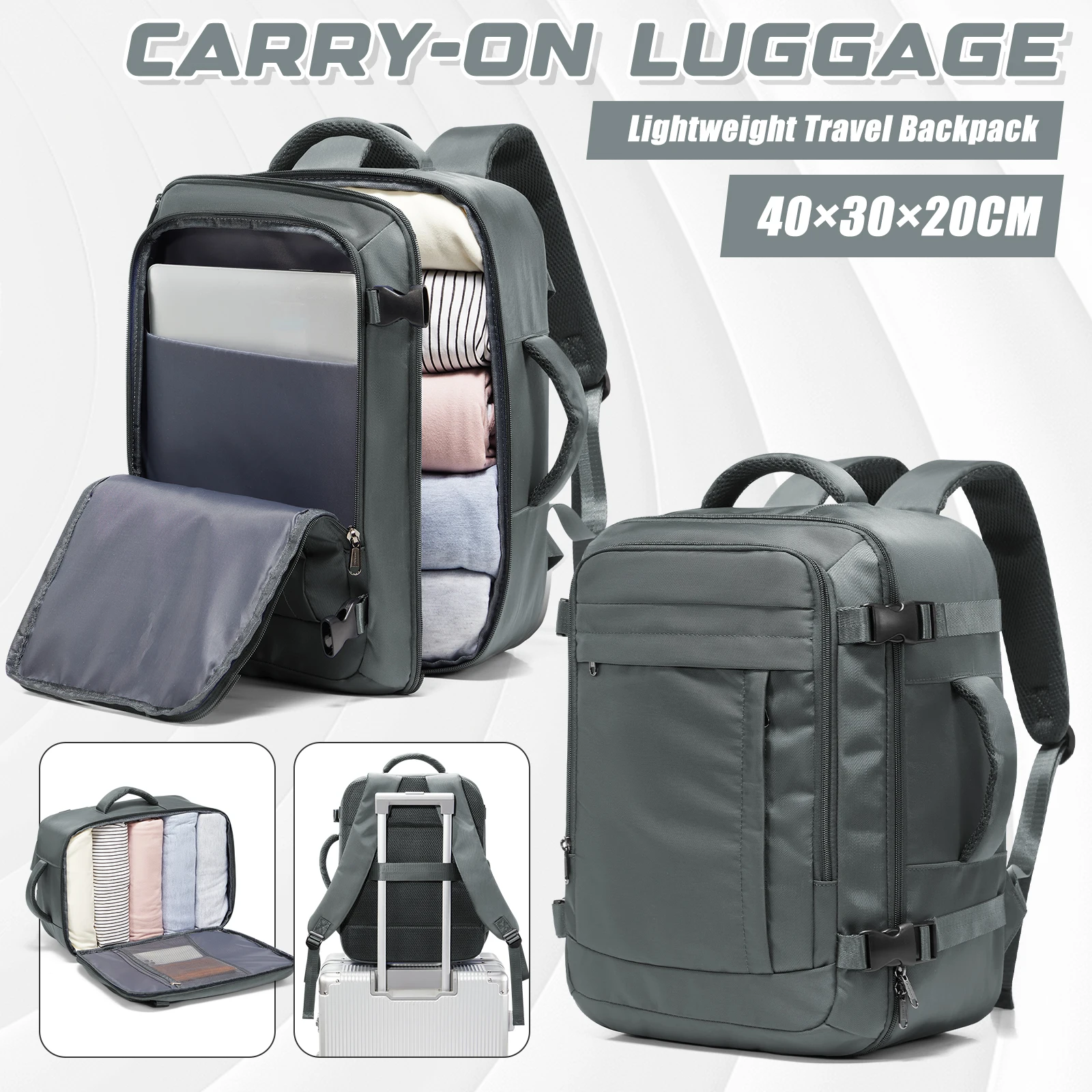 91160-ptxete.jpg Ryanair Bolsas de cabina 40x30x20 Mochila de viaje bajo asiento, bolsa para moscas de cabina, mochila para exteriores, almacenamiento para el regreso a la escuela, mochila para ordenador portátil - Imagen 1