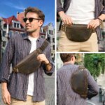 Riñoneras de cuero genuino de CONTACT'S, riñonera de cuero Crazy Horse para hombre, bolso cruzado, bolso de viaje para iPad Mini de 8,3" - Imagen 3