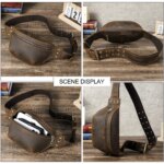 Riñoneras de cuero genuino de CONTACT'S, riñonera de cuero Crazy Horse para hombre, bolso cruzado, bolso de viaje para iPad Mini de 8,3" - Imagen 2