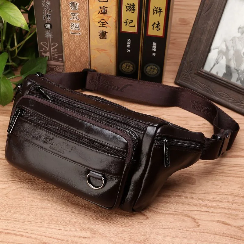91167-upzhjb.jpg Riñoneras de cuero genuino para hombre, bandoleras de pecho, estilo casual y retro, riñoneras cruzadas de cuero vacuno auténtico, riñoneras con cinturón para la cadera. - Imagen 1