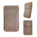 RIYAO-riñonera Vintage para hombre, bolso grande para teléfono móvil, carcasa gruesa de cuero genuino, con funda protectora y soporte de bolsillo - Imagen 2