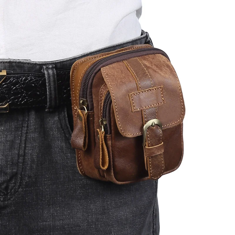 91182-46khxf.jpg Nuevo Riñonera Vintage de cuero de vaca para hombre, riñoneras para deportes al aire libre para hombre, bolsa para teléfono móvil resistente al desgaste - Imagen 1
