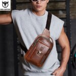 BULLCAPTAIN, bolso de pecho de cuero genuino para hombre, bolso informal Retro para teléfono móvil de 7,9 pulgadas, bolso cruzado antirrobo multifuncional - Imagen 5