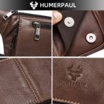 HUMERPAUL Riñonera de cuero genuino para hombre, bolsas de pecho con múltiples bolsillos, correa ajustable, bolsa duradera para viajes diarios y al aire libre - Imagen 5
