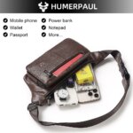 HUMERPAUL Riñonera de cuero genuino para hombre, bolsas de pecho con múltiples bolsillos, correa ajustable, bolsa duradera para viajes diarios y al aire libre - Imagen 3
