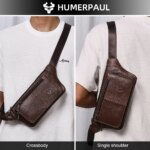 HUMERPAUL Riñonera de cuero genuino para hombre, bolsas de pecho con múltiples bolsillos, correa ajustable, bolsa duradera para viajes diarios y al aire libre - Imagen 6