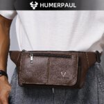 HUMERPAUL Riñonera de cuero genuino para hombre, bolsas de pecho con múltiples bolsillos, correa ajustable, bolsa duradera para viajes diarios y al aire libre - Imagen 2