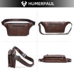 HUMERPAUL Riñonera de cuero genuino para hombre, bolsas de pecho con múltiples bolsillos, correa ajustable, bolsa duradera para viajes diarios y al aire libre - Imagen 4