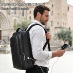 LANGYUN Mochila casual de piel PU impermeable de alta calidad, gran capacidad, multifuncional, para portátil de 15.6 pulgadas - Imagen 5