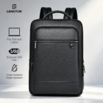 LANGYUN Mochila casual de piel PU impermeable de alta calidad, gran capacidad, multifuncional, para portátil de 15.6 pulgadas - Imagen 2