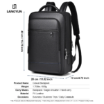LANGYUN Mochila casual de piel PU impermeable de alta calidad, gran capacidad, multifuncional, para portátil de 15.6 pulgadas - Imagen 4