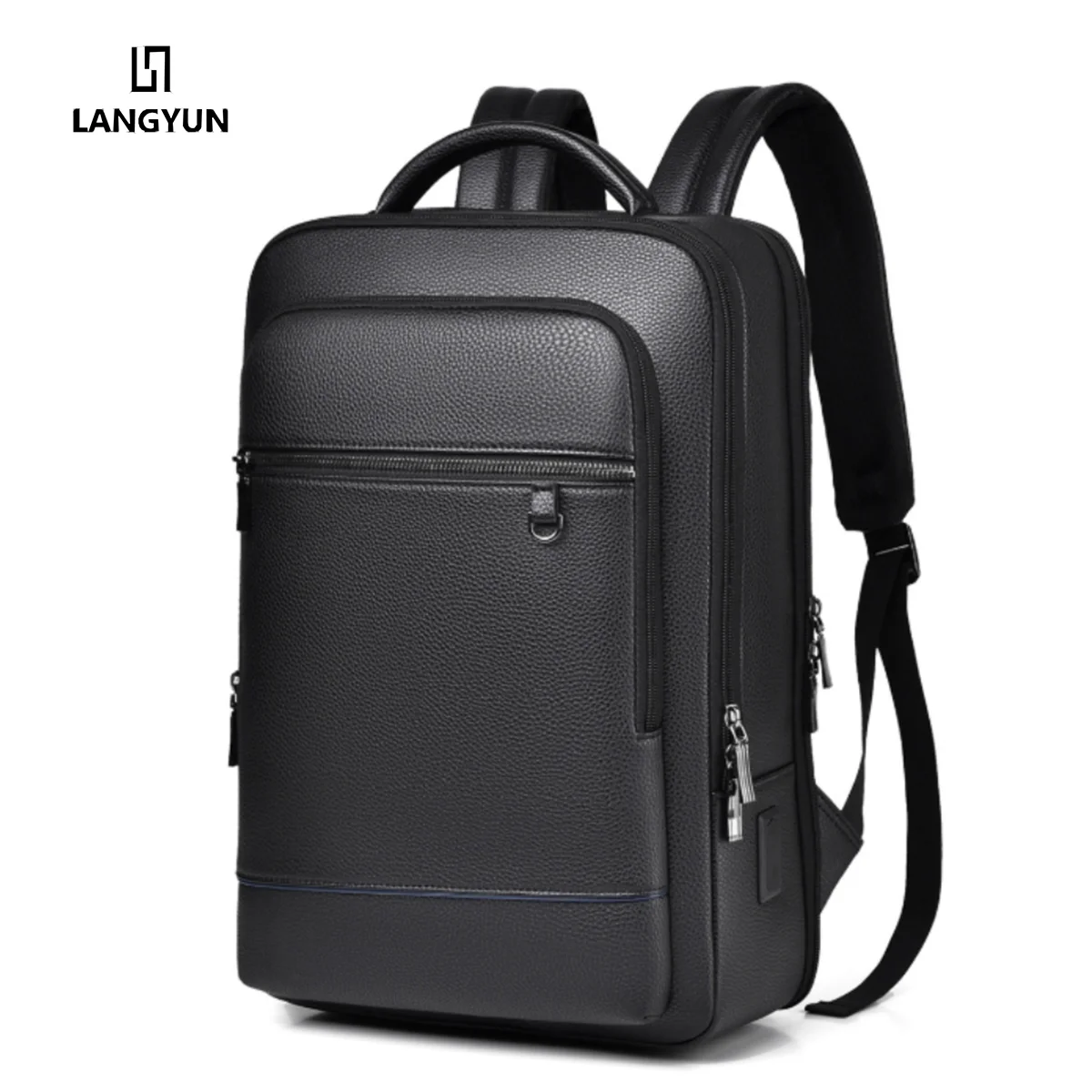 91236-s4giqk.png LANGYUN Mochila casual de piel PU impermeable de alta calidad, gran capacidad, multifuncional, para portátil de 15.6 pulgadas - Imagen 1