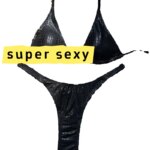 Bikini Mini Tanga Brillante con Pedrería, Traje de Baño de Dos Piezas de Cuero Sintético, Bikini Sexy sin Espalda, Ropa Interior, Accesorios para Mujer 2026