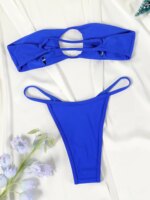 Traje de baño Bandeau azul para mujer, Bikini Sexy 2021, traje de baño con microtanga, traje de baño recortado, Bikini brasileño, ropa de playa de verano - Imagen 4
