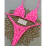 Conjunto de Bikini Sexy para mujer, traje de baño con estampado Vintage, tangas con cordones y cuello Halter, Bikini Push Up Y2k, traje de baño Sexy estilo playero elegante a la moda
