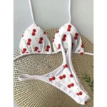 Traje de Baño para Mujer, Bonito Bikini Brasileño con Estampado de Cerezas, Conjunto de Bikini Sexy de Dos Piezas, Traje de Baño para Mujer, Ropa de Playa