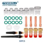 30 piezas de accesorios de soplete de soldadura TIG lente de Gas rechoncha 4 # ~12 #   Kit de copa de vidrio Pyrex para suministros de soldadura de soplete WP-17/18/26
