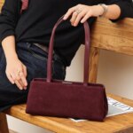 Bolso de Hombro de Cuero de Ante Estilo Francés, Diseño Minimalista para el Día a Día, Bolso de Axila de Cuero Genuino para M...