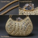 Bolso de mano con pedrería dorada para mujer, diseño de abanico, estuche rígido, bolso de noche con cristales, cadena, ideal para bodas, galas y fiestas, regalo. - Imagen 5