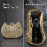 Bolso de mano con pedrería dorada para mujer, diseño de abanico, estuche rígido, bolso de noche con cristales, cadena, ideal para bodas, galas y fiestas, regalo. - Imagen 4